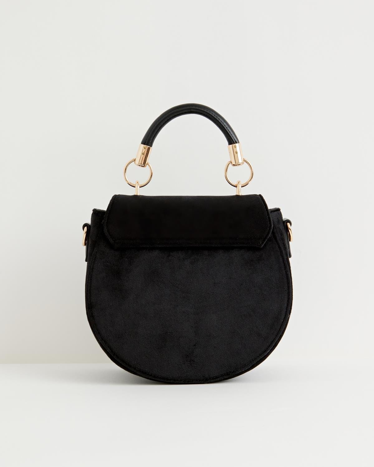 Deer & Moon Velvet Embroidered Saddle Bag - Black