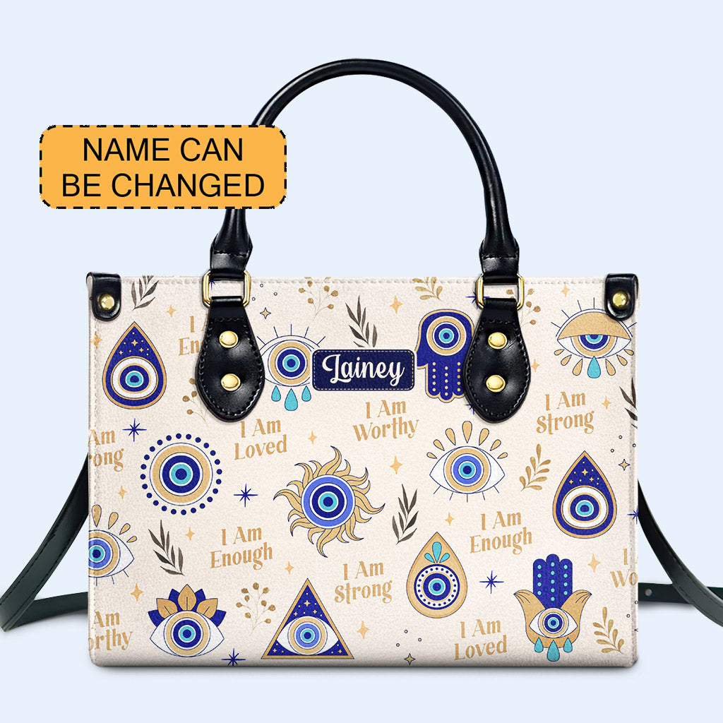 I Am Strong - Evil Eye - Personalized Custom Leather Handbag - e_eye_strong_1 ag37