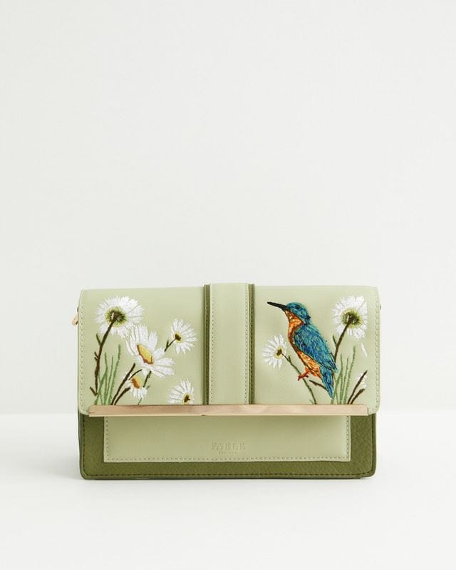 Embroidered Kingfisher Cross Body Bag