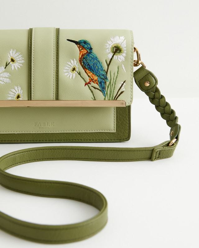 Embroidered Kingfisher Cross Body Bag