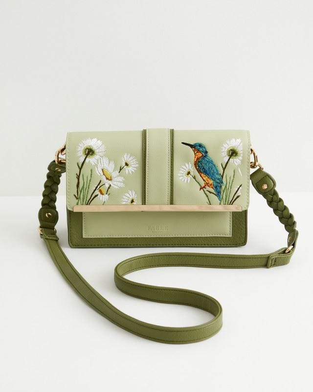 Embroidered Kingfisher Cross Body Bag