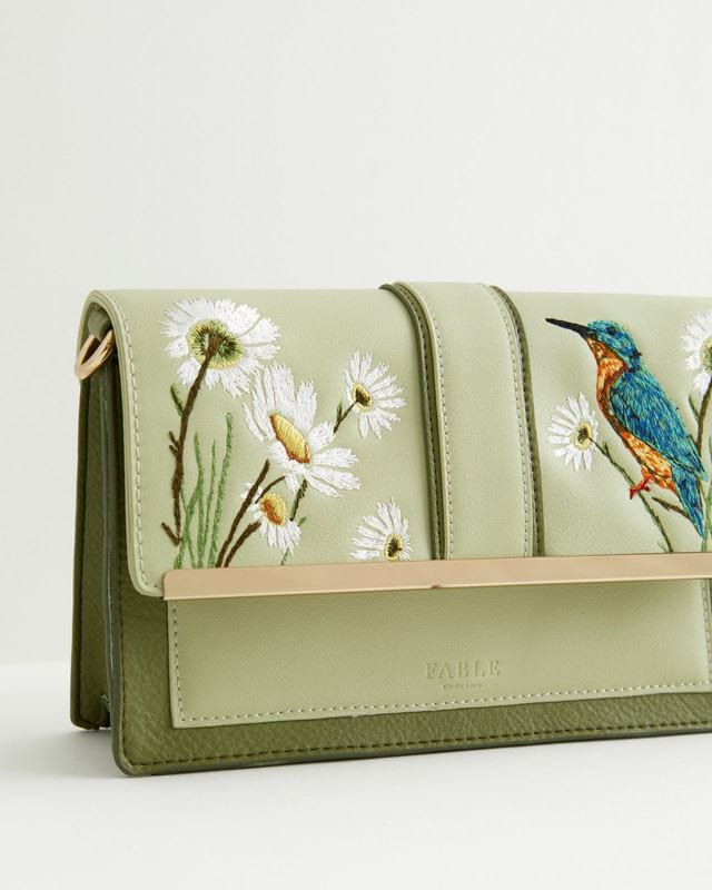 Embroidered Kingfisher Cross Body Bag