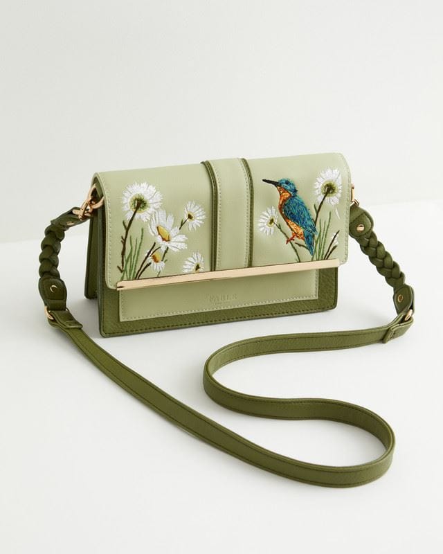 Embroidered Kingfisher Cross Body Bag