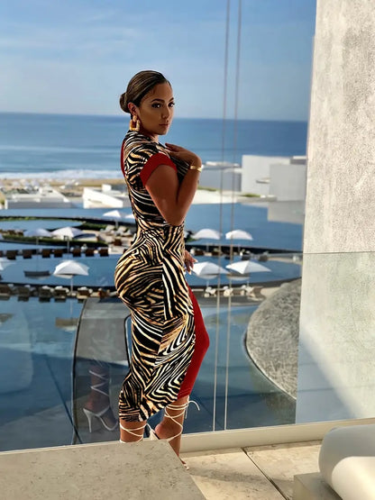 Zebra Striped Patchwork Bodycon Dress