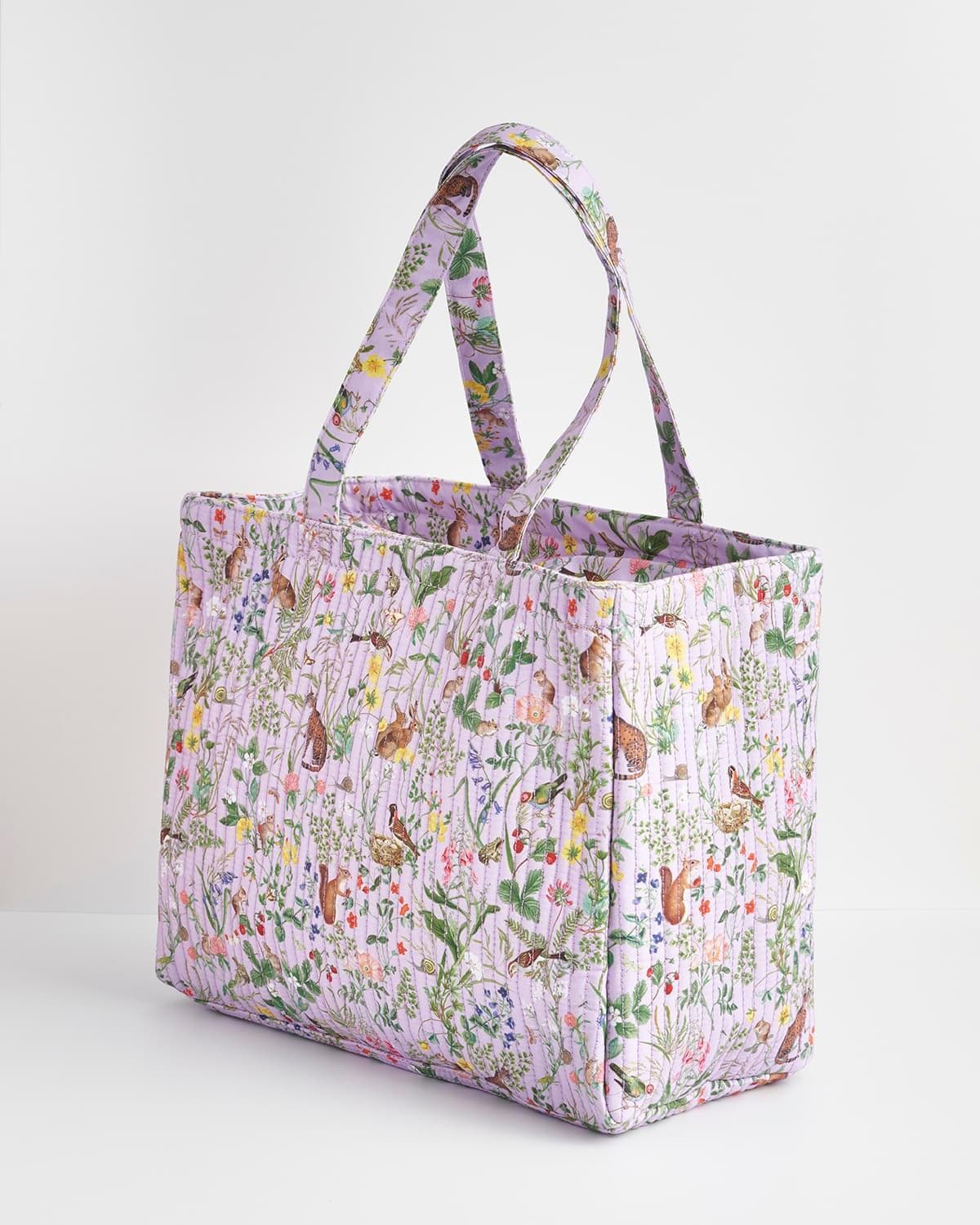 Fable Meadow Creatures Quilted Tote - Lilac