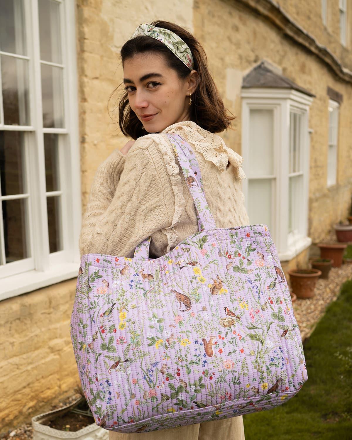 Fable Meadow Creatures Quilted Tote - Lilac