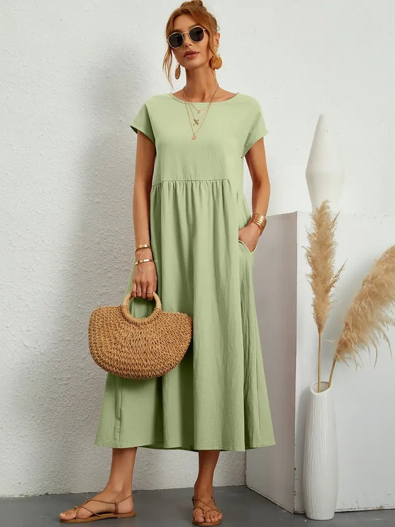 Loose Pocket Solid Dress