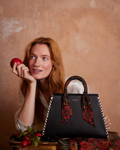 Gala Apple Leather Tote - Black