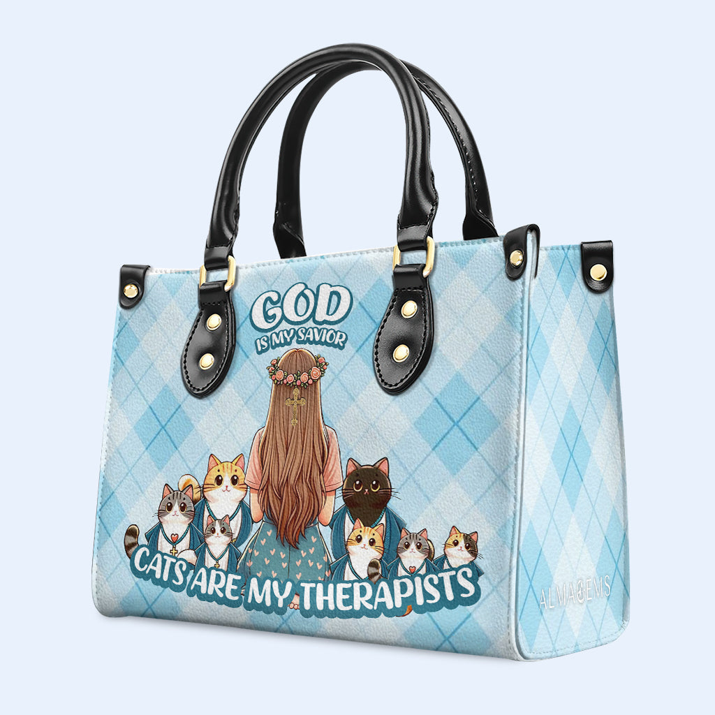 Cats Are My Therapists - Personalized Custom Leather Handbag For Cat Lovers - LL24