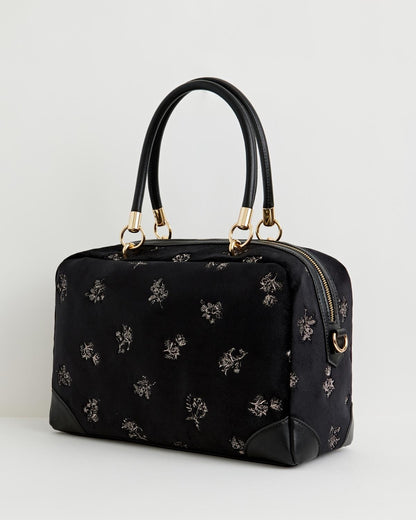 Hepsie Velvet Embroidered Bag - Black