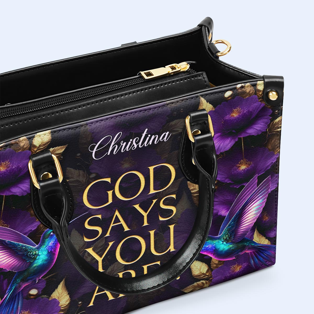 God Says You Are - Hummingbirds - Personalized Custom Leather Handbag - hmb_you_are_1 ag30