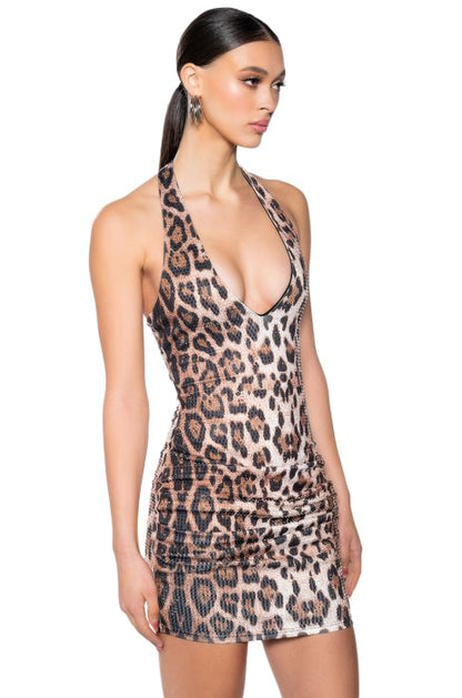 SAMI LEOPARD RHINESTONE MINI DRESS