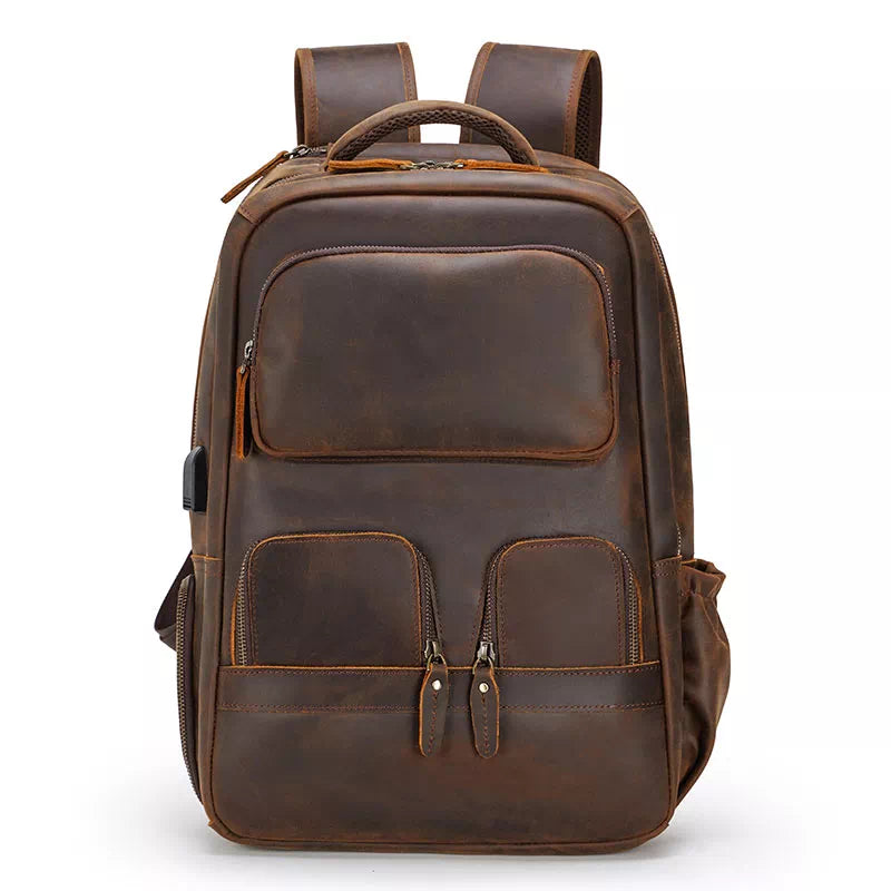 Large Crazy Horse Leather Travel Backpack