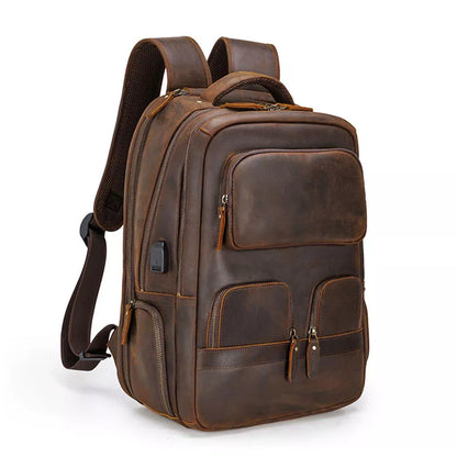 Large Crazy Horse Leather Travel Backpack