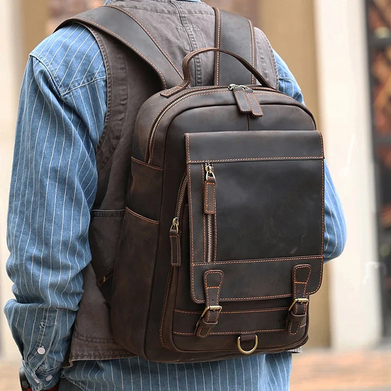 Anti-Theft Vintage Leather Travel Backpack