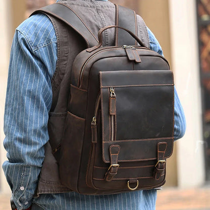 Anti-Theft Vintage Leather Travel Backpack