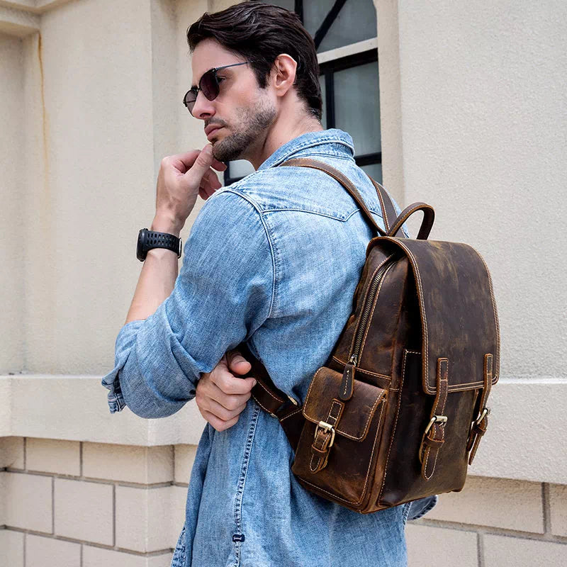 Retro Leather Small Travel Backpack