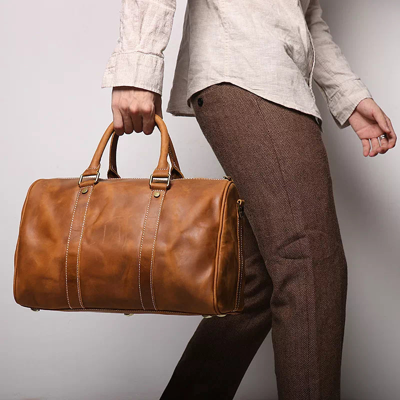 Rustic Leather Weekender Duffle Bag