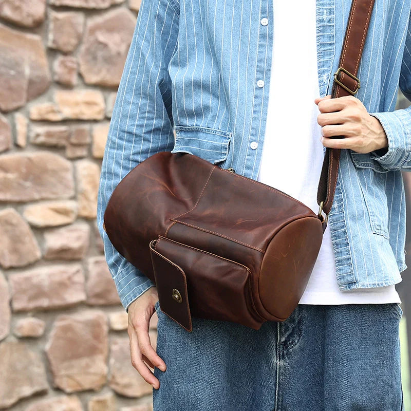 Vintage Cylinder Leather Crossbody Bag