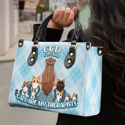 Cats Are My Therapists - Personalized Custom Leather Handbag For Cat Lovers - LL24