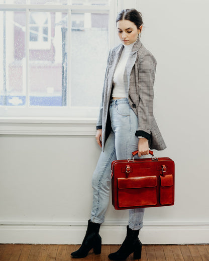 Munich Brown - Double Compartment Leather Briefcase