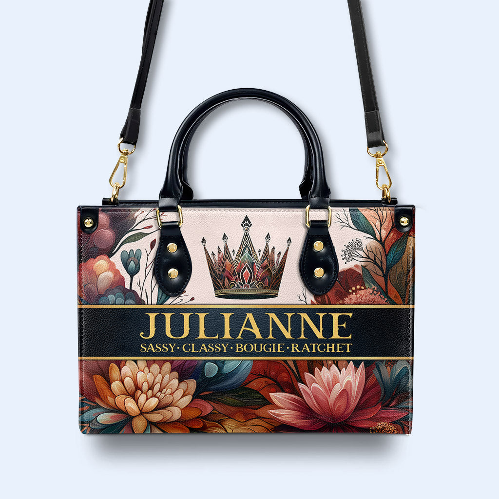 Queen Flowers - New - Personalized Custom Leather Handbag - queen02flowers