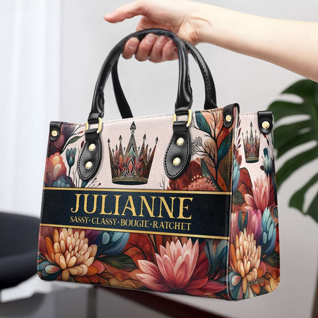 Queen Flowers - New - Personalized Custom Leather Handbag - queen02flowers