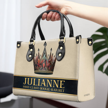 Queen Beige - New - Personalized Custom Leather Handbag - queen02beige