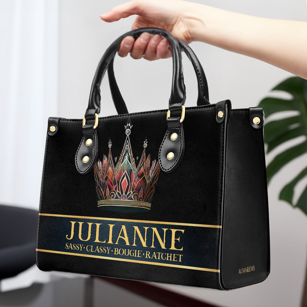 Queen Black - New - Personalized Custom Leather Handbag - queen02black