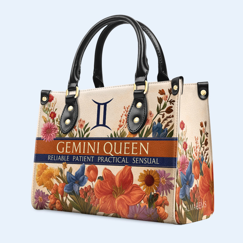 Zodiac Queen Flowers - Personalized Custom Leather Handbag - queen06flowers