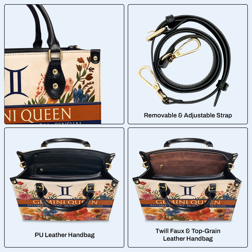 Zodiac Queen Flowers - Personalized Custom Leather Handbag - queen06flowers