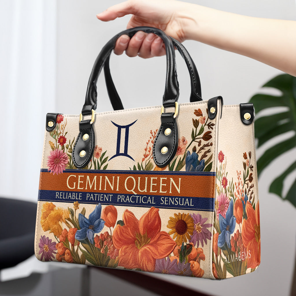 Zodiac Queen Flowers - Personalized Custom Leather Handbag - queen06flowers