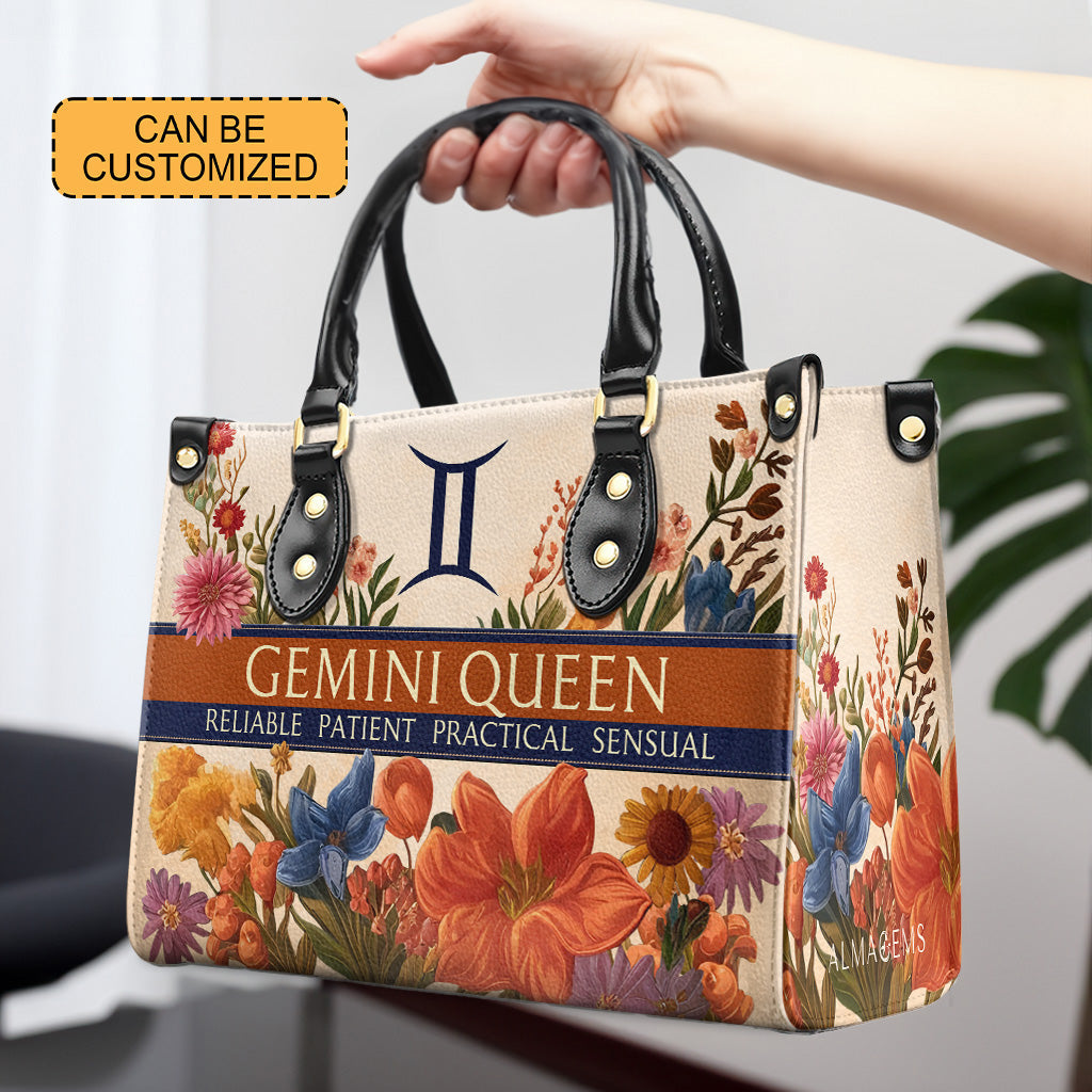 Zodiac Queen Flowers - Personalized Custom Leather Handbag - queen06flowers