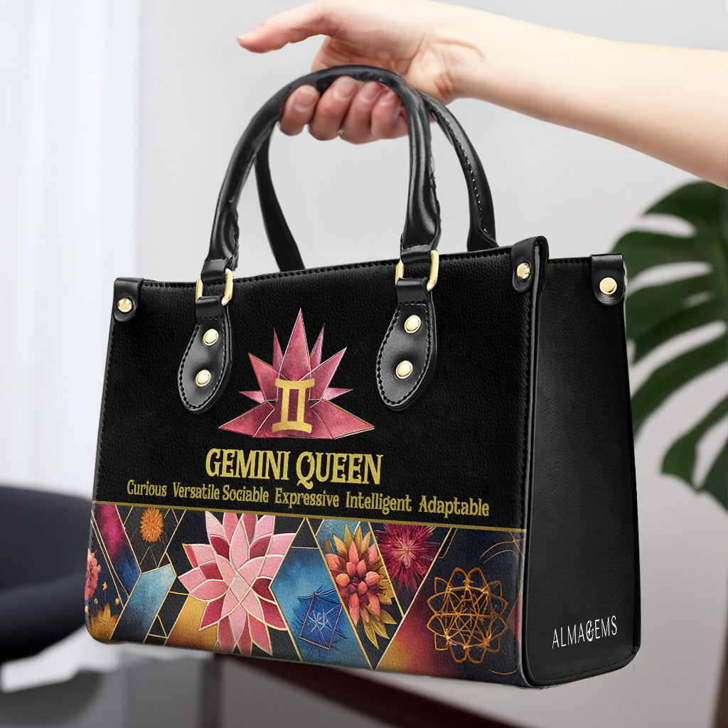 Zodiac Queen Black 08 - Personalized Custom Leather Handbag - queen08black