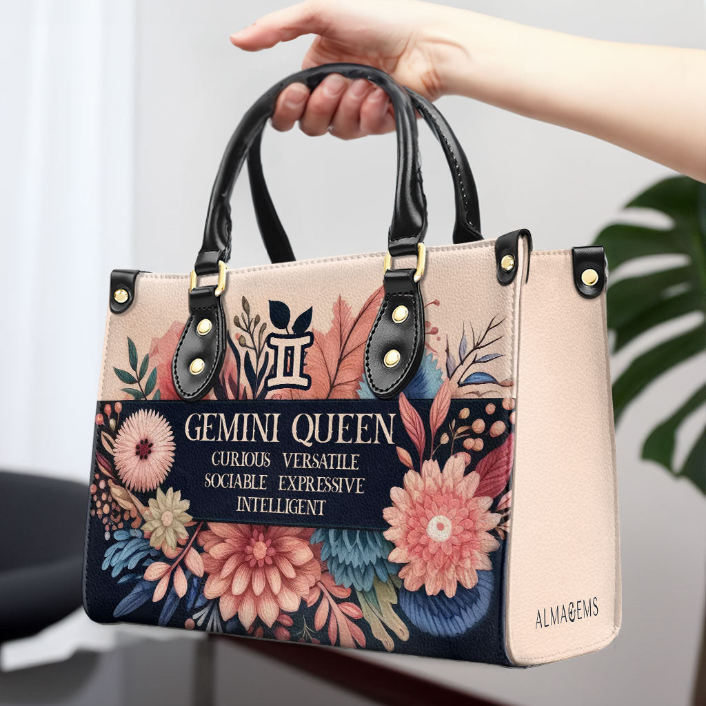 Zodiac Queen Flowers 10 - Personalized Custom Leather Handbag - queen10flowers