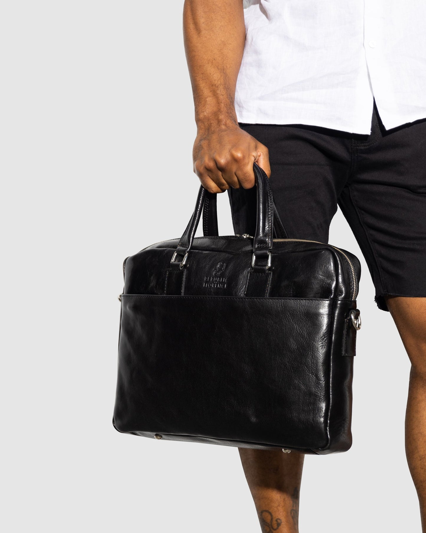 Tokyo Black - Slim Leather Laptop Briefcase